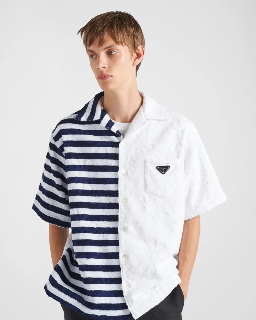 Hombre Prada CAMISAS^Camisa Double Match De Algodón Grueso