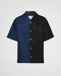 Hombre Prada CAMISAS^Camisa Double Match De Tejido Vaquero