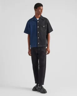Hombre Prada CAMISAS^Camisa Double Match De Tejido Vaquero