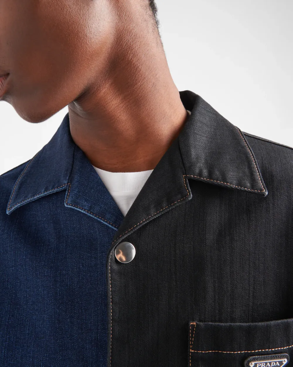 Hombre Prada CAMISAS^Camisa Double Match De Tejido Vaquero