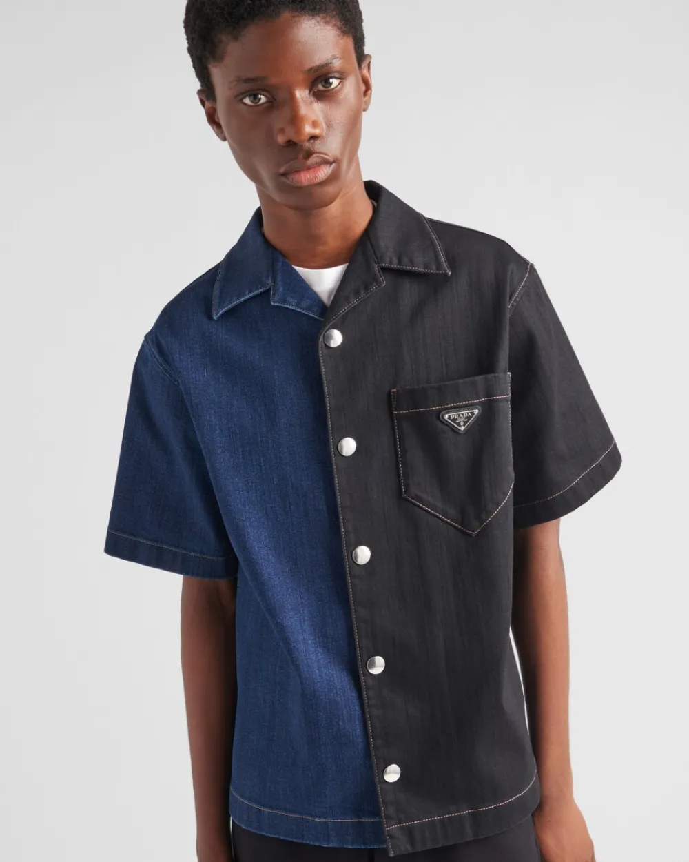 Hombre Prada CAMISAS^Camisa Double Match De Tejido Vaquero