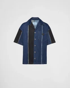 Hombre Prada CAMISAS^Camisa Double Match De Tejido Vaquero A Rayas
