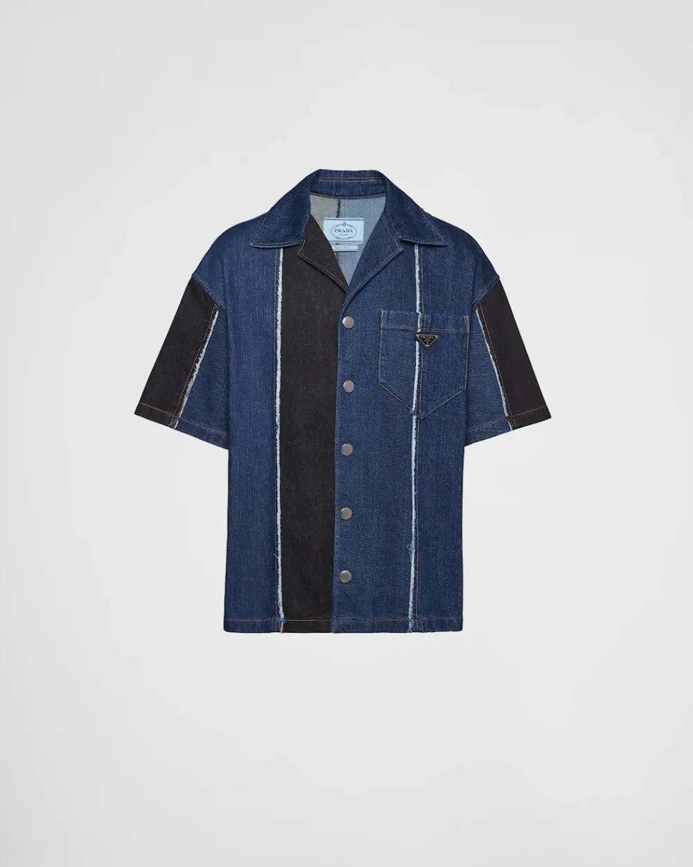 Hombre Prada CAMISAS^Camisa Double Match De Tejido Vaquero A Rayas