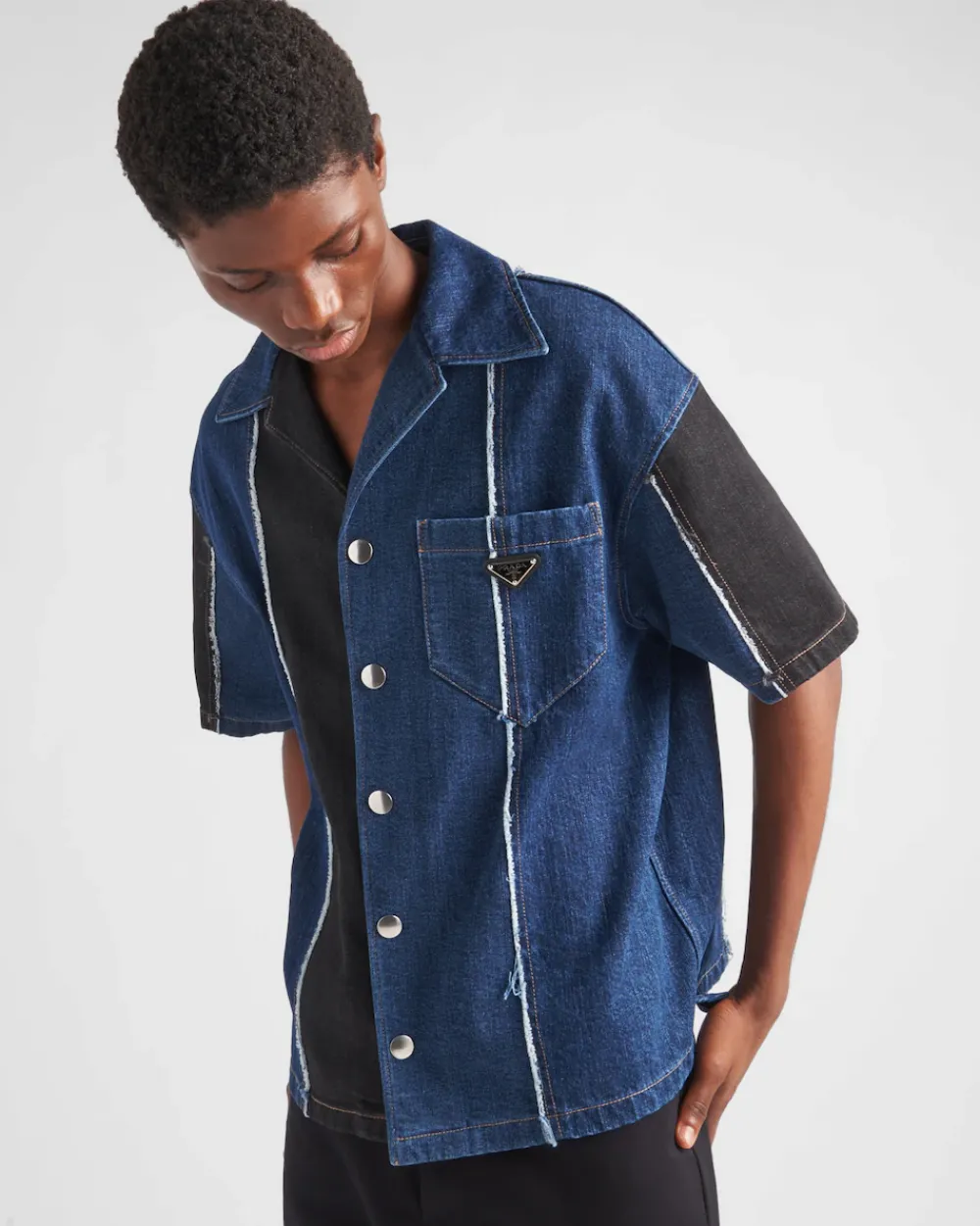 Hombre Prada CAMISAS^Camisa Double Match De Tejido Vaquero A Rayas