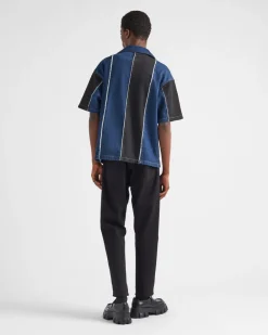 Hombre Prada CAMISAS^Camisa Double Match De Tejido Vaquero A Rayas