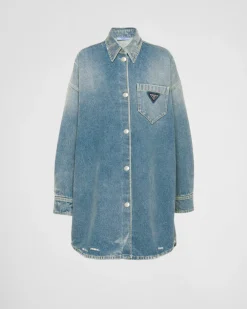 Mujer Prada TEJIDO VAQUERO^Camisa Holgada De Tejido Vaquero Orgánico