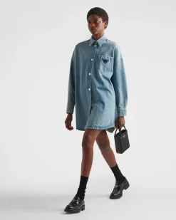 Mujer Prada TEJIDO VAQUERO^Camisa Holgada De Tejido Vaquero Orgánico