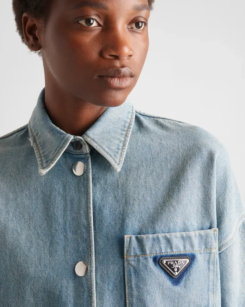 Mujer Prada TEJIDO VAQUERO^Camisa Holgada De Tejido Vaquero Orgánico