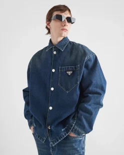 Hombre Prada TEJIDO VAQUERO^Camisa Vaquera Acolchada