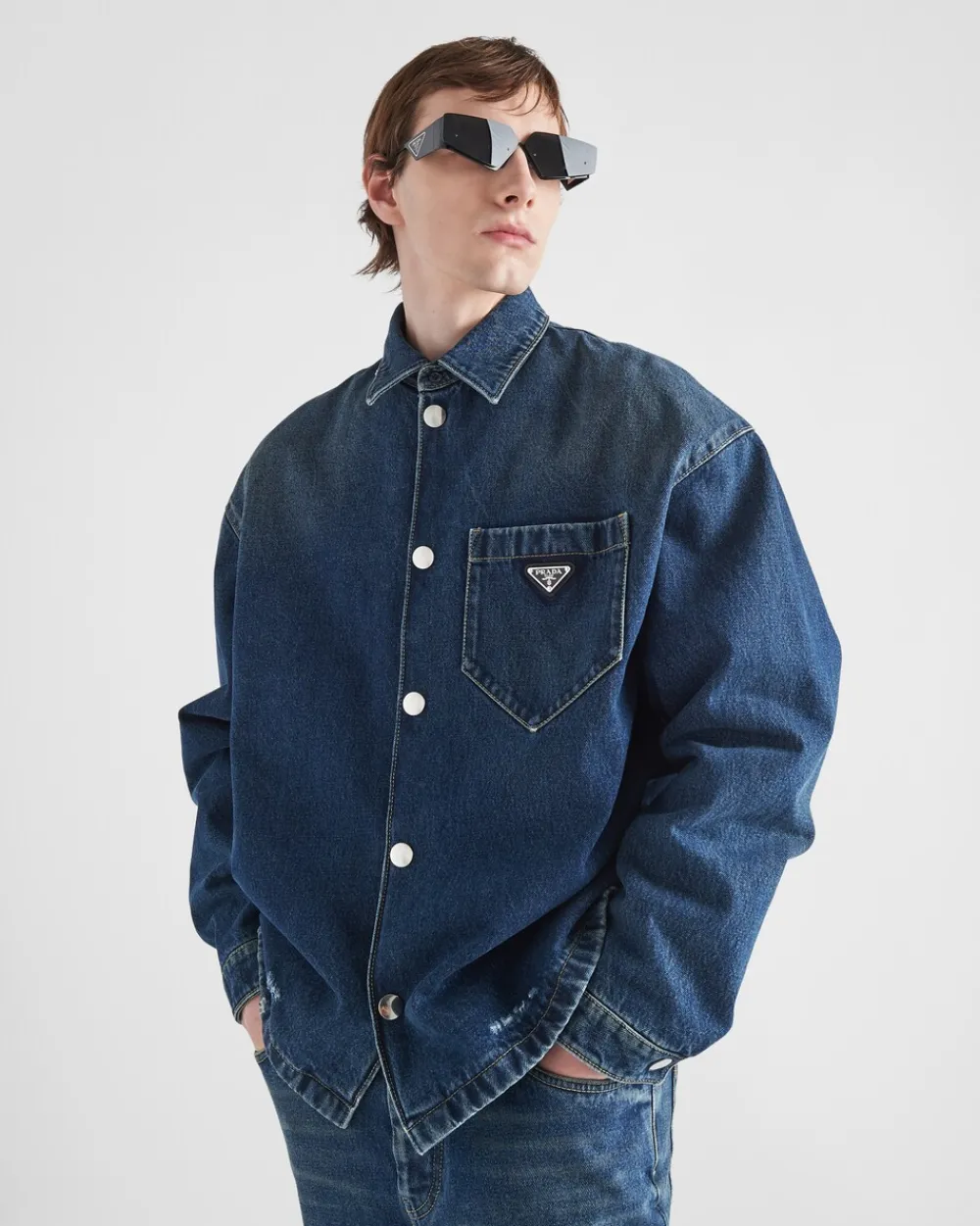 Hombre Prada TEJIDO VAQUERO^Camisa Vaquera Acolchada