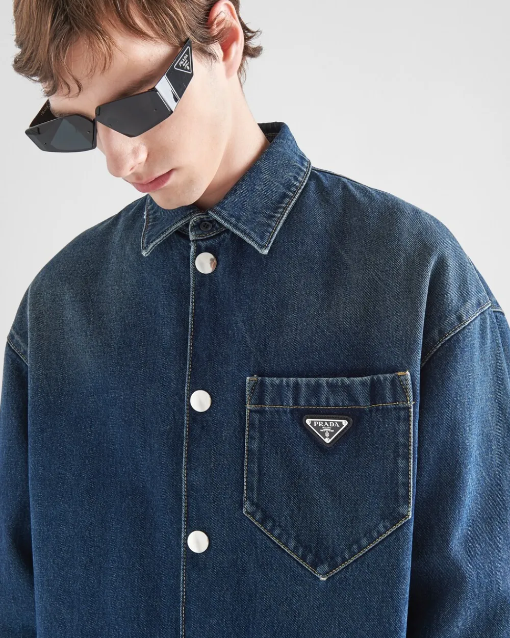 Hombre Prada TEJIDO VAQUERO^Camisa Vaquera Acolchada