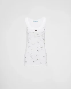 Mujer Prada CAMISETAS Y SUDADERAS^Camiseta De Punto Acanalado Con Bordado