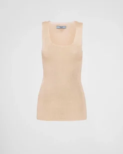 Mujer Prada TEJIDOS DE PUNTO^Camiseta De Tirantes De Punto De Algodón