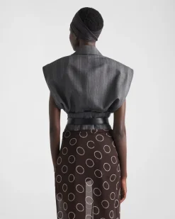 Mujer Prada CHAQUETAS Y ABRIGOS^Chaleco De Botonadura Simple De Lana Con Raya Diplomática