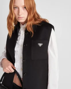 Mujer Prada CHAQUETAS Y ABRIGOS^Chaleco De Cashgora Con Cruzado Simple