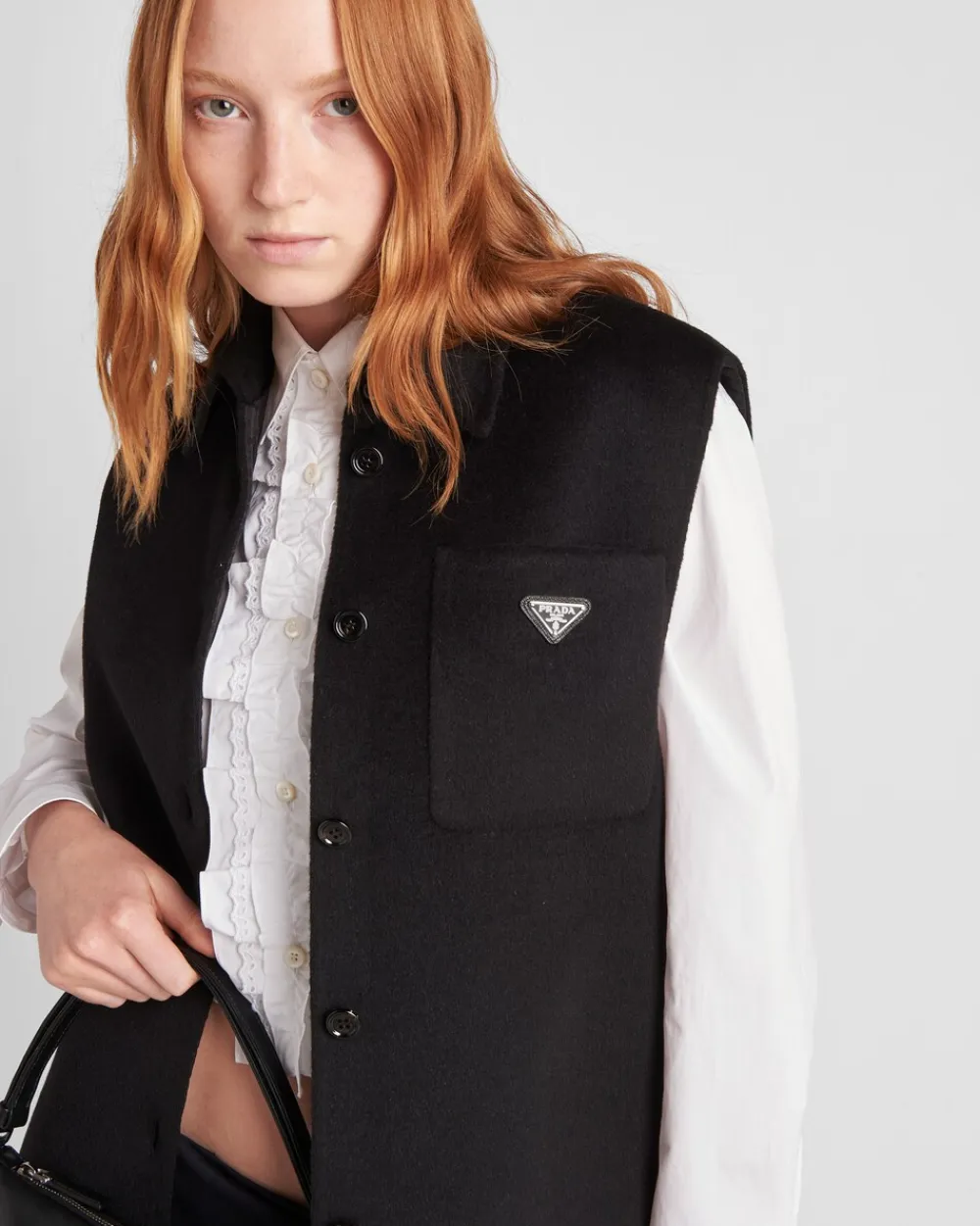 Mujer Prada CHAQUETAS Y ABRIGOS^Chaleco De Cashgora Con Cruzado Simple