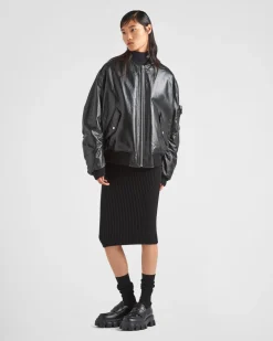 Mujer Prada ROPA DE PIEL^Chaqueta Bomber Holgada De Napa
