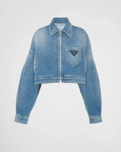 Mujer Prada TEJIDO VAQUERO^Chaqueta Corta De Tejido Vaquero Orgánico