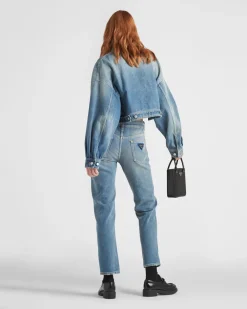 Mujer Prada TEJIDO VAQUERO^Chaqueta Corta De Tejido Vaquero Orgánico