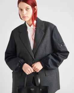 Mujer Prada CHAQUETAS Y ABRIGOS^Chaqueta De Botonadura Simple De Re-nylon Y Lana