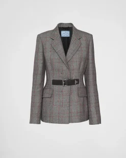 Mujer Prada CHAQUETAS Y ABRIGOS^Chaqueta De Botonadura Simple Príncipe De Gales