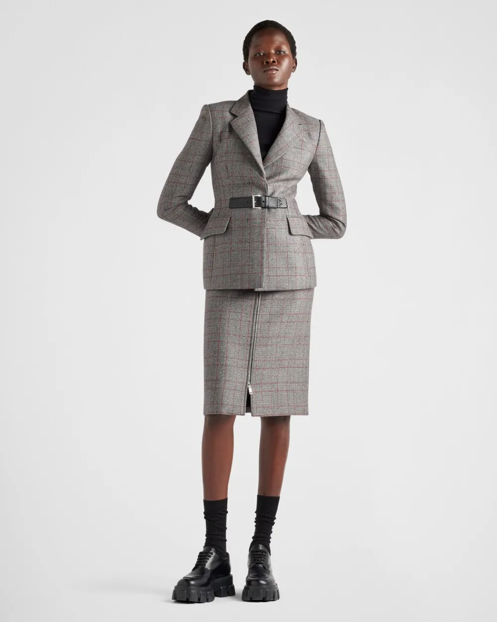 Mujer Prada CHAQUETAS Y ABRIGOS^Chaqueta De Botonadura Simple Príncipe De Gales