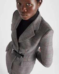 Mujer Prada CHAQUETAS Y ABRIGOS^Chaqueta De Botonadura Simple Príncipe De Gales