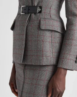 Mujer Prada CHAQUETAS Y ABRIGOS^Chaqueta De Botonadura Simple Príncipe De Gales