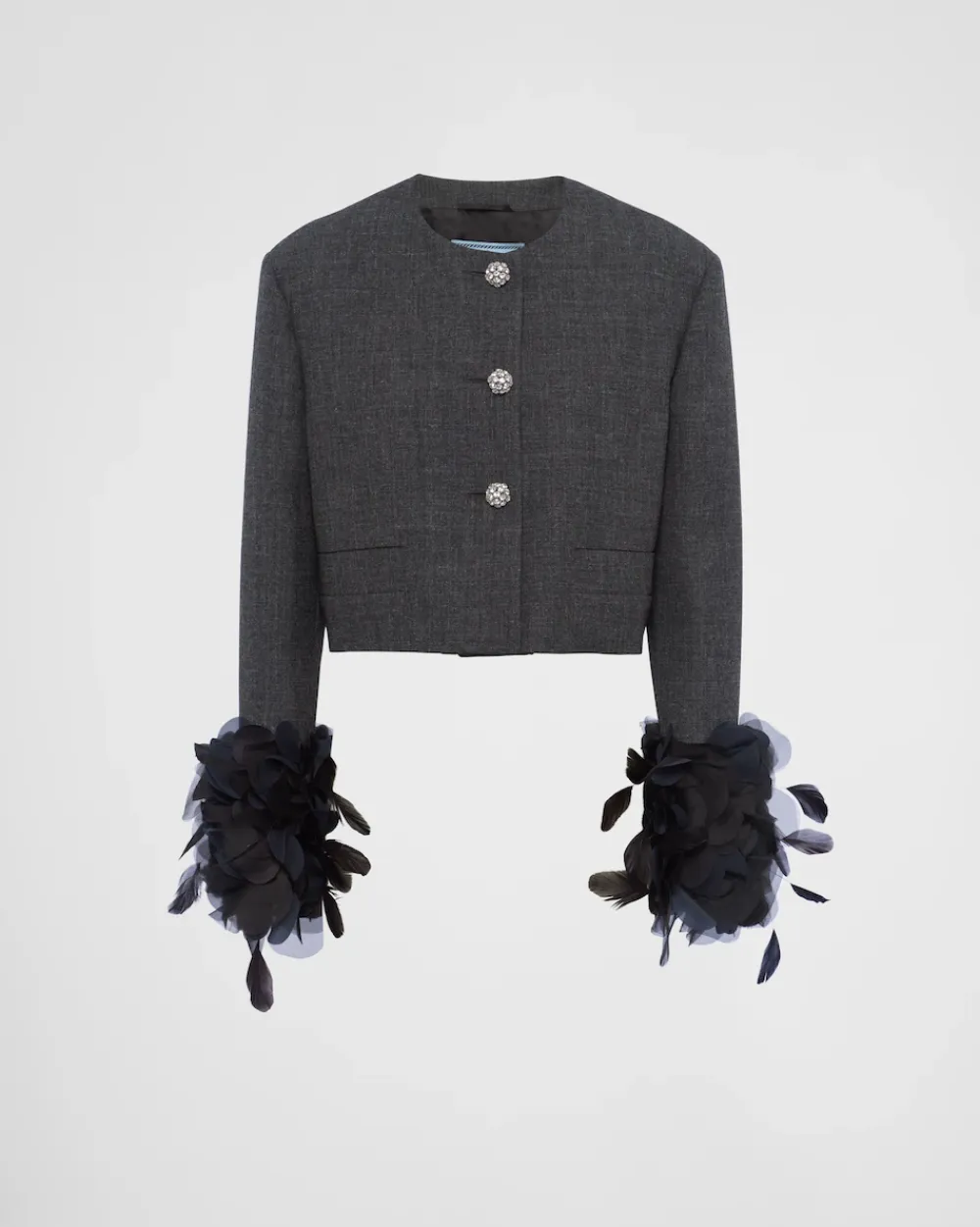Mujer Prada CHAQUETAS Y ABRIGOS^Chaqueta De Lana De Botonadura Simple Con Ribete De Plumas