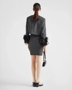 Mujer Prada CHAQUETAS Y ABRIGOS^Chaqueta De Lana De Botonadura Simple Con Ribete De Plumas