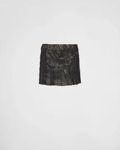 Mujer Prada ROPA DE PIEL^Falda De Patchwork De Napa Con Tachuelas
