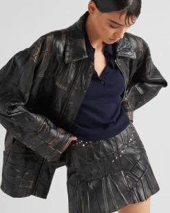 Mujer Prada ROPA DE PIEL^Falda De Patchwork De Napa Con Tachuelas