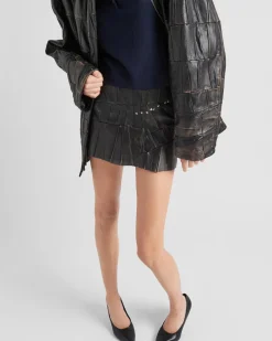 Mujer Prada ROPA DE PIEL^Falda De Patchwork De Napa Con Tachuelas