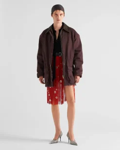 Mujer Prada FALDAS^Falda Midi Con Flecos Y Adorno De Arandelas