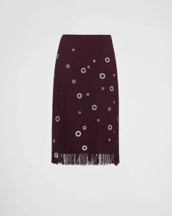 Mujer Prada FALDAS^Falda Midi Con Flecos Y Adorno De Arandelas
