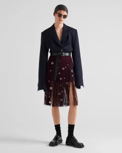 Mujer Prada FALDAS^Falda Midi Con Flecos Y Adorno De Arandelas
