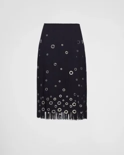 Mujer Prada FALDAS^Falda Midi Con Flecos Y Adorno De Arandelas