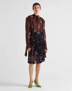 Mujer Prada FALDAS^Falda Midi Con Flecos Y Adorno De Arandelas