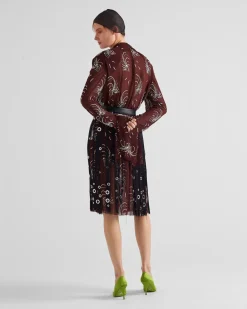 Mujer Prada FALDAS^Falda Midi Con Flecos Y Adorno De Arandelas