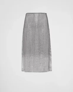 Mujer Prada FALDAS^Falda Midi De Malla Bordada Con Pedrería