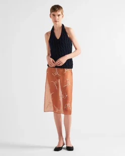 Mujer Prada FALDAS^Falda Midi De Organza Bordada