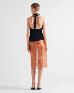 Mujer Prada FALDAS^Falda Midi De Organza Bordada