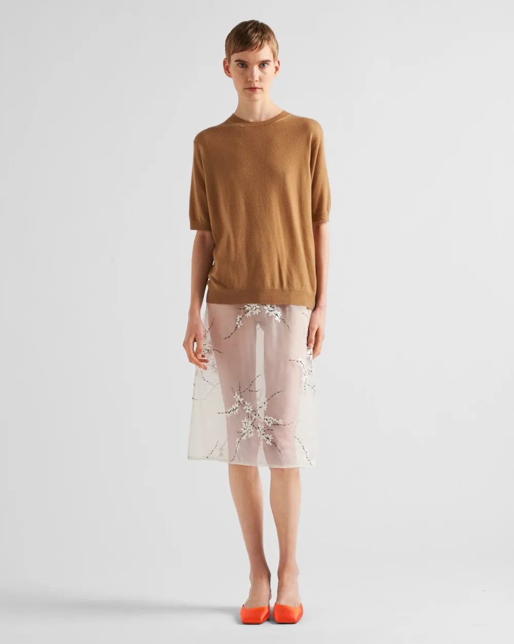 Mujer Prada FALDAS^Falda Midi De Organza Bordada