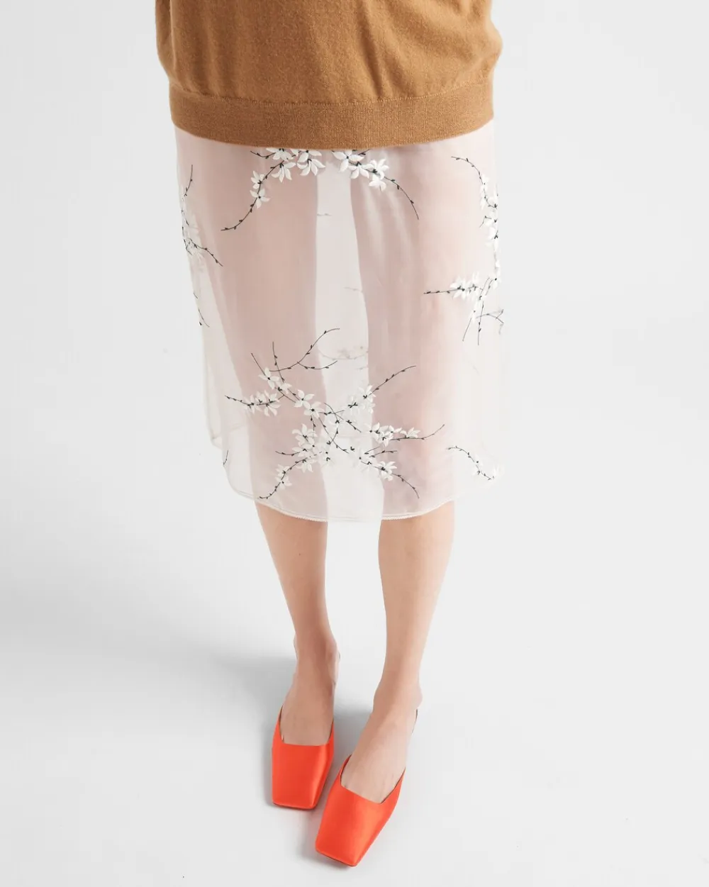 Mujer Prada FALDAS^Falda Midi De Organza Bordada