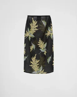 Mujer Prada FALDAS^Falda Midi De Organza Bordada