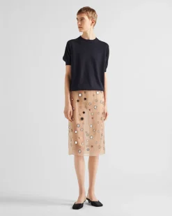 Mujer Prada FALDAS^Falda Midi De Organza Decorada Con Espejos