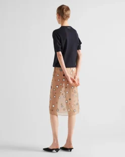 Mujer Prada FALDAS^Falda Midi De Organza Decorada Con Espejos