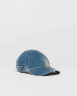 Mujer Prada SOMBREROS Y GUANTES^Gorra De Béisbol En Tejido Vaquero