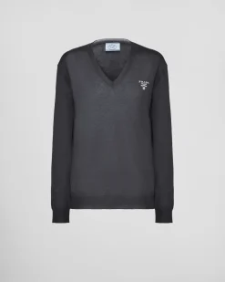 Mujer Prada TEJIDOS DE PUNTO^Jersey De Cachemir Con Cuello De Pico