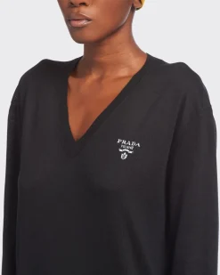Mujer Prada TEJIDOS DE PUNTO^Jersey De Cachemir Con Cuello De Pico